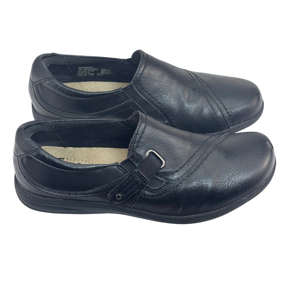 Earth Spirit Loafers Black Slip On Vegan Leather Comfort Work Professional 6.5